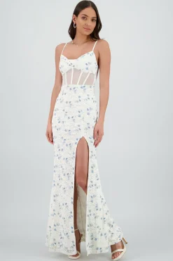 Shasa Floral Details Lace Maxi Dress with
