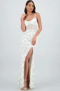 Shasa Floral Details Lace Maxi Dress with