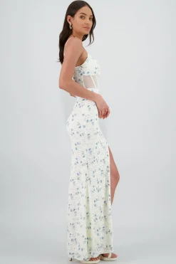 Shasa Floral Details Lace Maxi Dress with