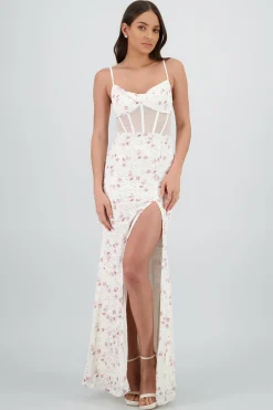Shasa Floral Details Lace Maxi Dress with