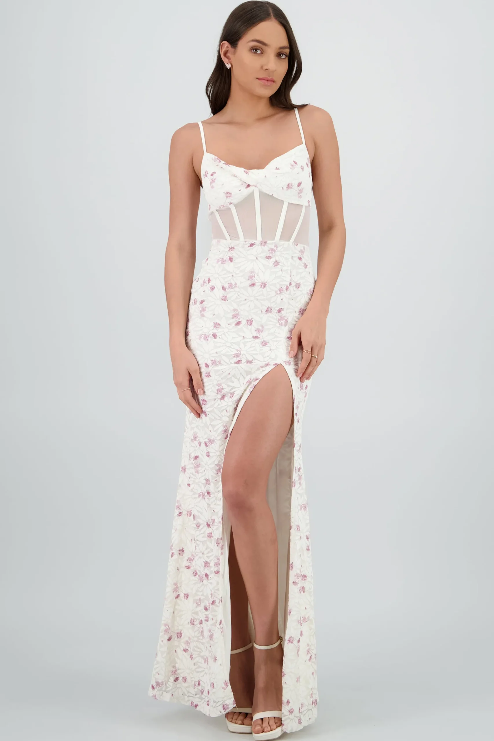 Shasa Floral Details Lace Maxi Dress with