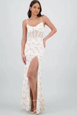 Shasa Floral Details Lace Maxi Dress with