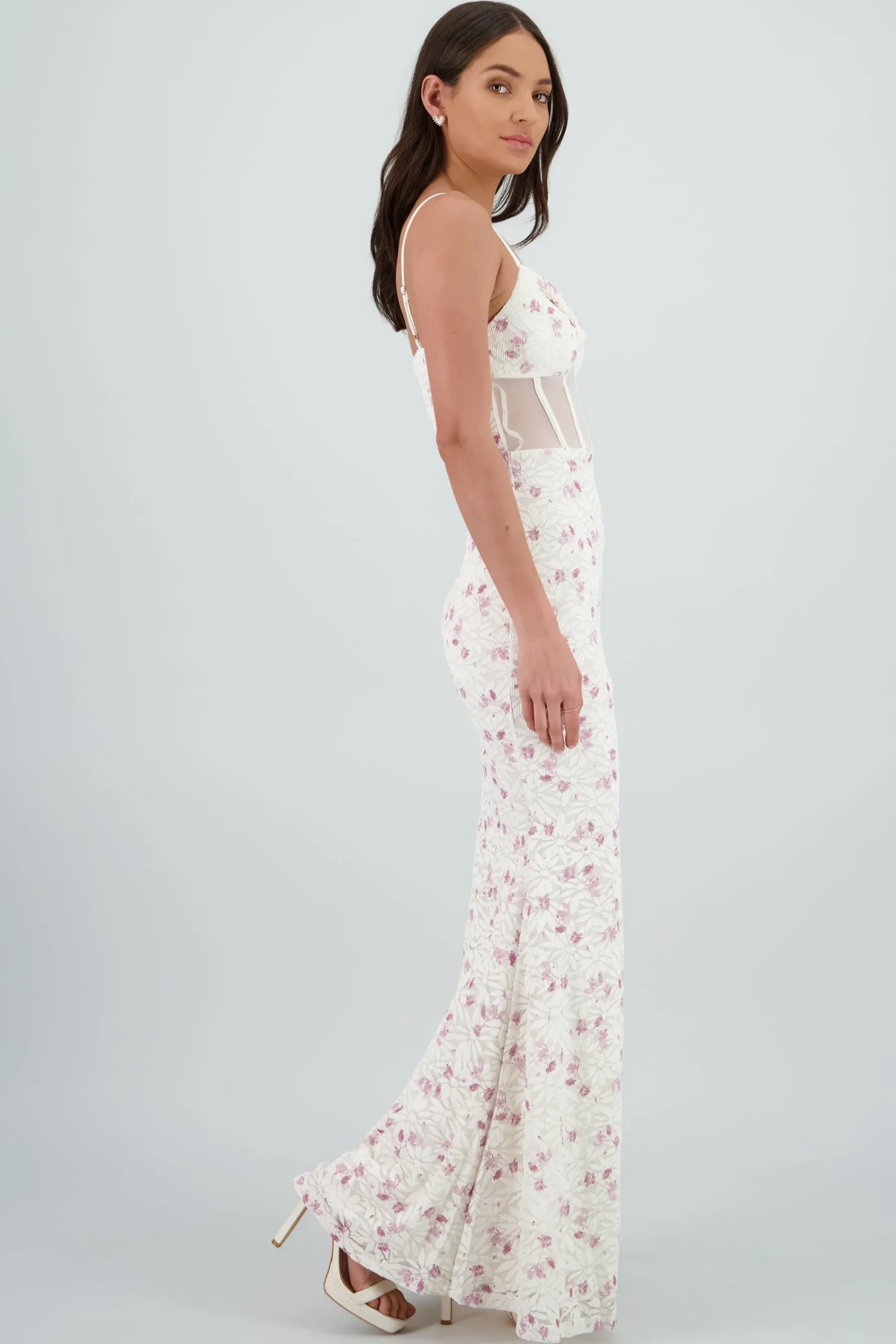 Shasa Floral Details Lace Maxi Dress with