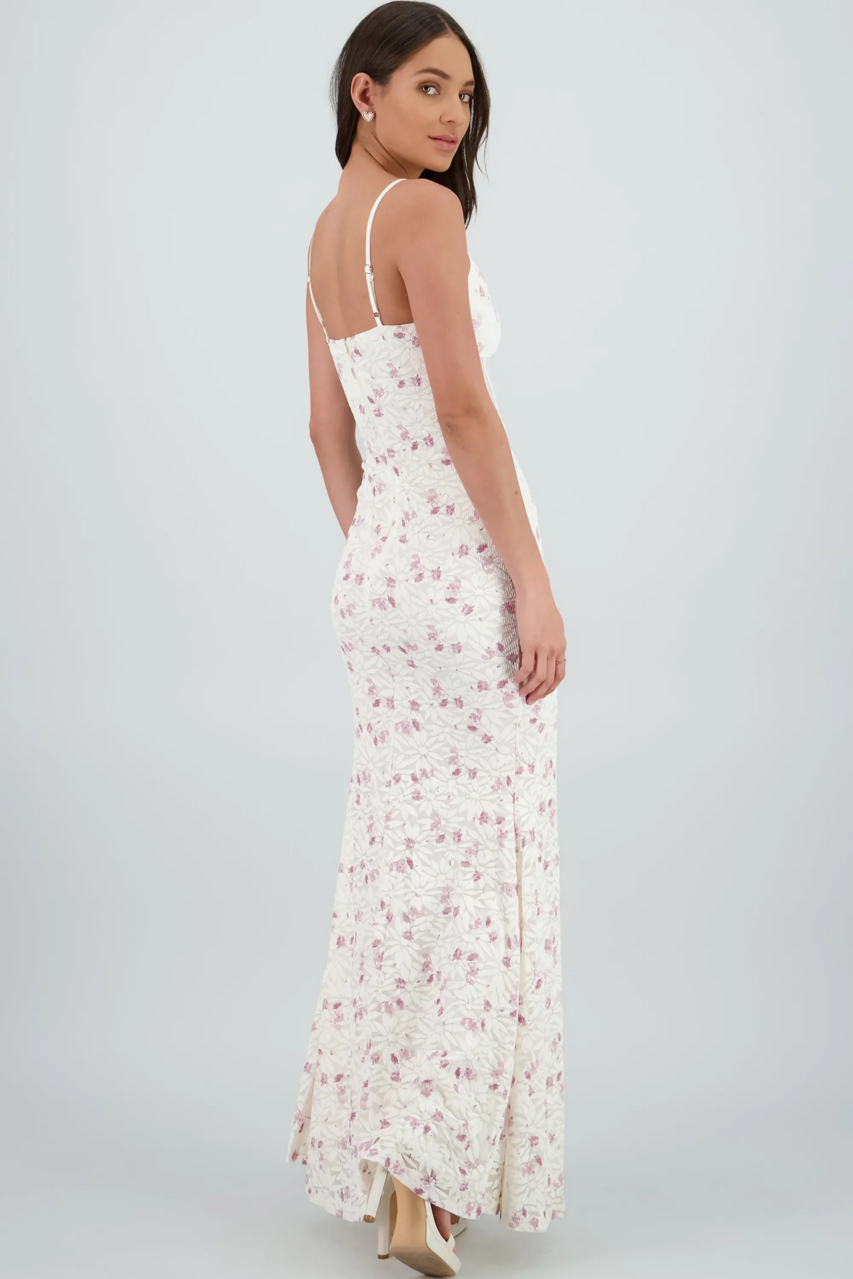 Shasa Floral Details Lace Maxi Dress with