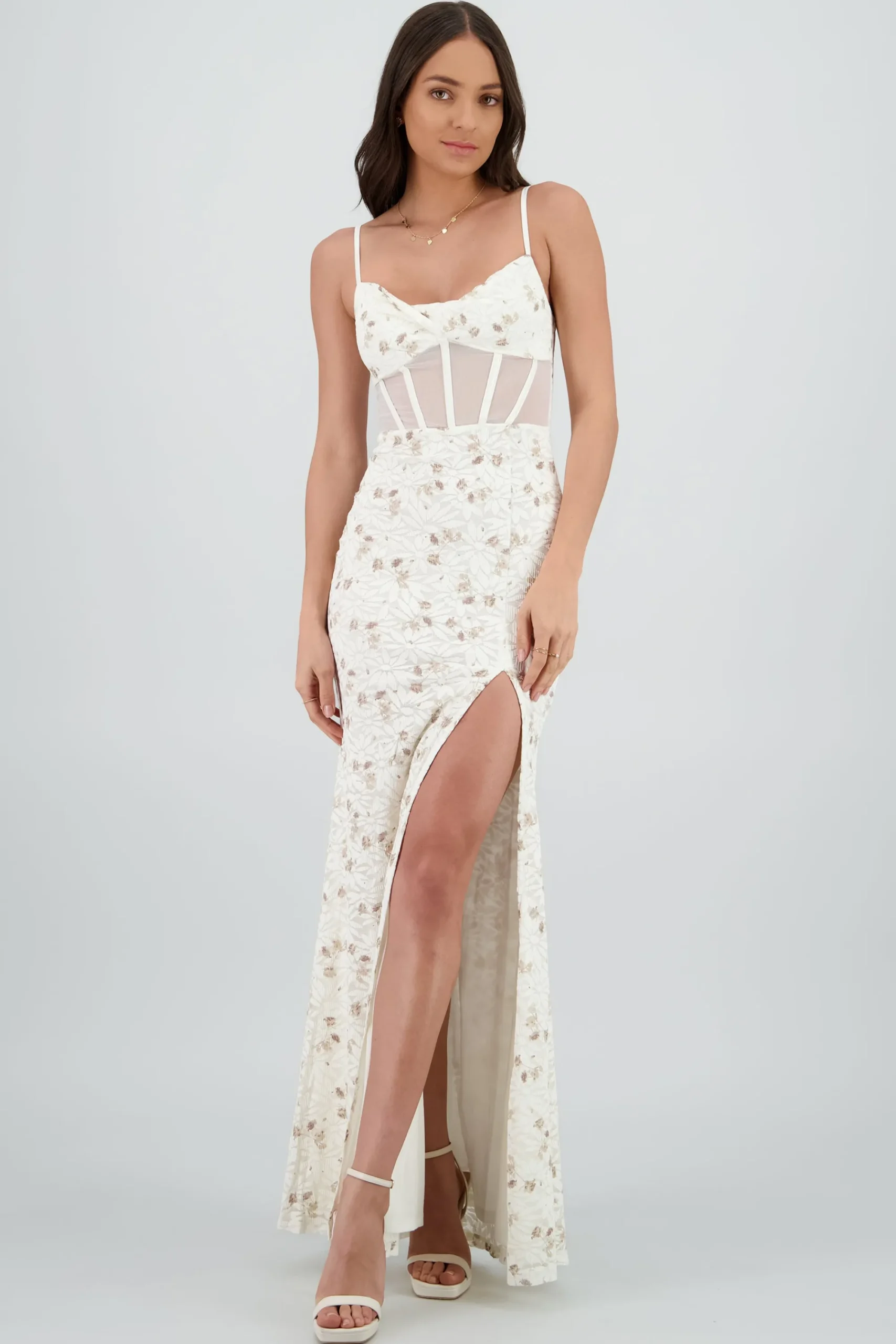 Shasa Floral Details Lace Maxi Dress with