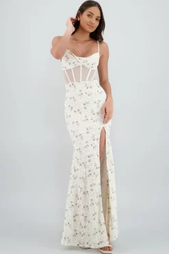 Shasa Floral Details Lace Maxi Dress with