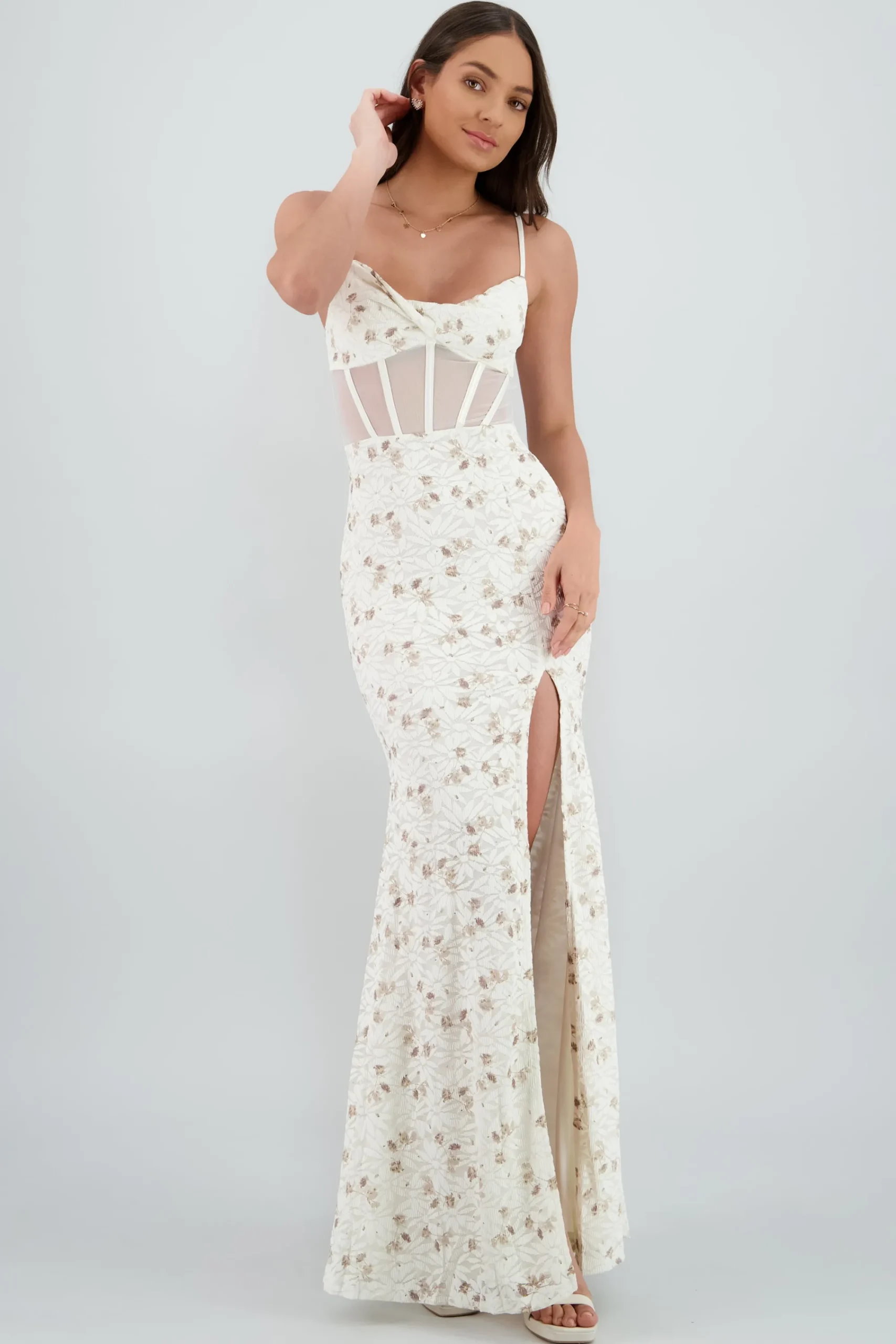 Shasa Floral Details Lace Maxi Dress with