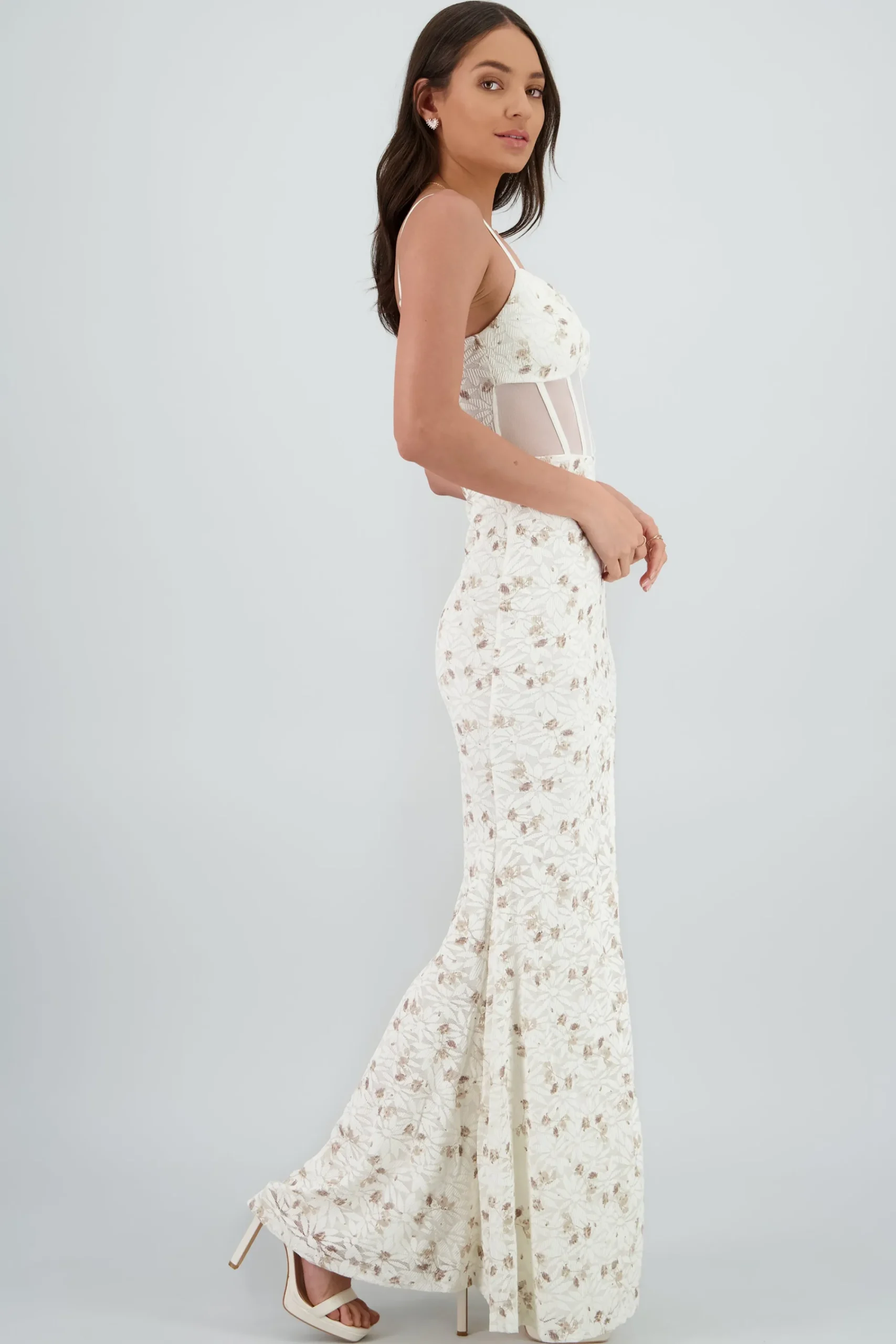 Shasa Floral Details Lace Maxi Dress with