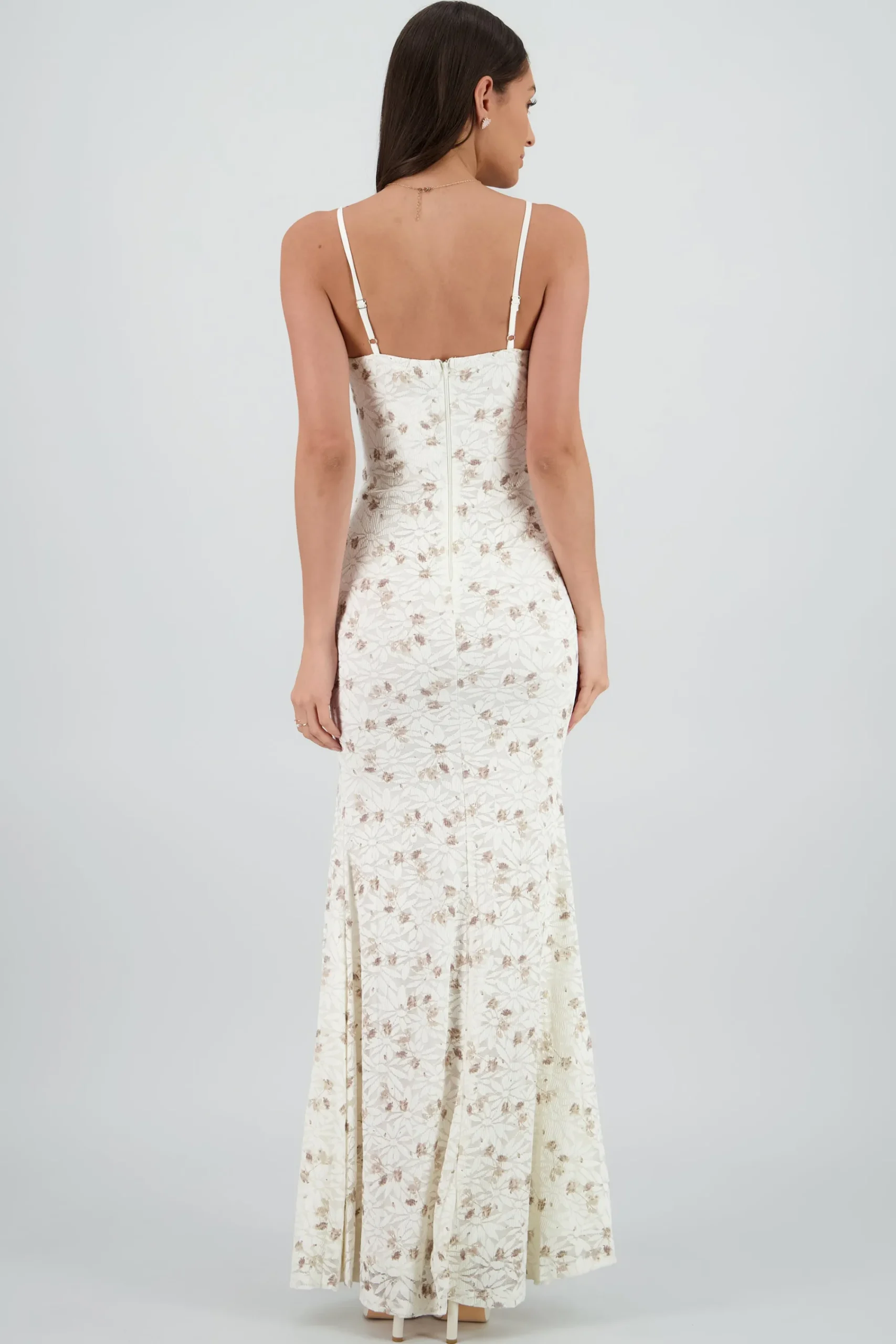 Shasa Floral Details Lace Maxi Dress with