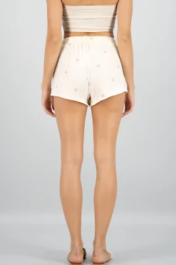 Shasa Floral Embroidery Linen Shorts
