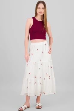Shasa Floral Embroidery Midi Skirt