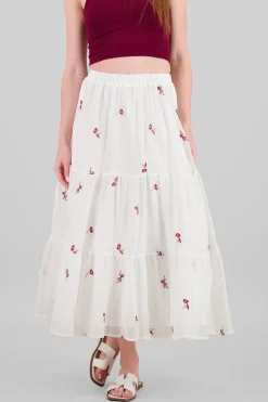 Shasa Floral Embroidery Midi Skirt