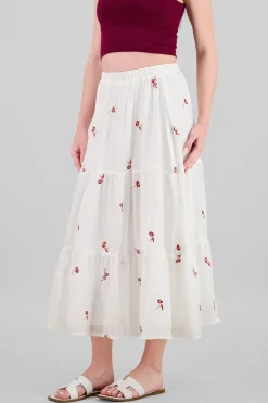 Shasa Floral Embroidery Midi Skirt