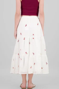 Shasa Floral Embroidery Midi Skirt