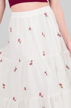 Shasa Floral Embroidery Midi Skirt