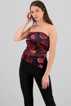 Shasa Floral Mesh Strapless Top