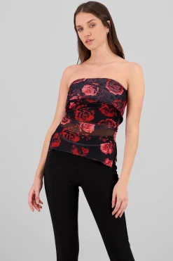 Shasa Floral Mesh Strapless Top