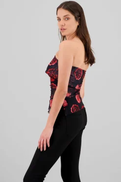 Shasa Floral Mesh Strapless Top