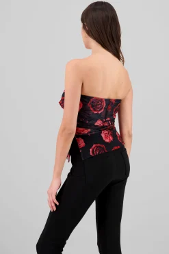 Shasa Floral Mesh Strapless Top