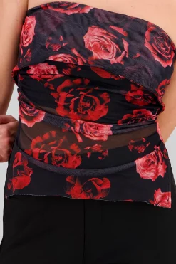 Shasa Floral Mesh Strapless Top