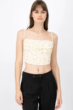 Shasa Floral Print Corset Blouse With Waterfall Neckline