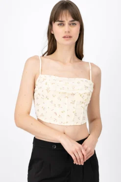 Shasa Floral Print Corset Blouse With Waterfall Neckline