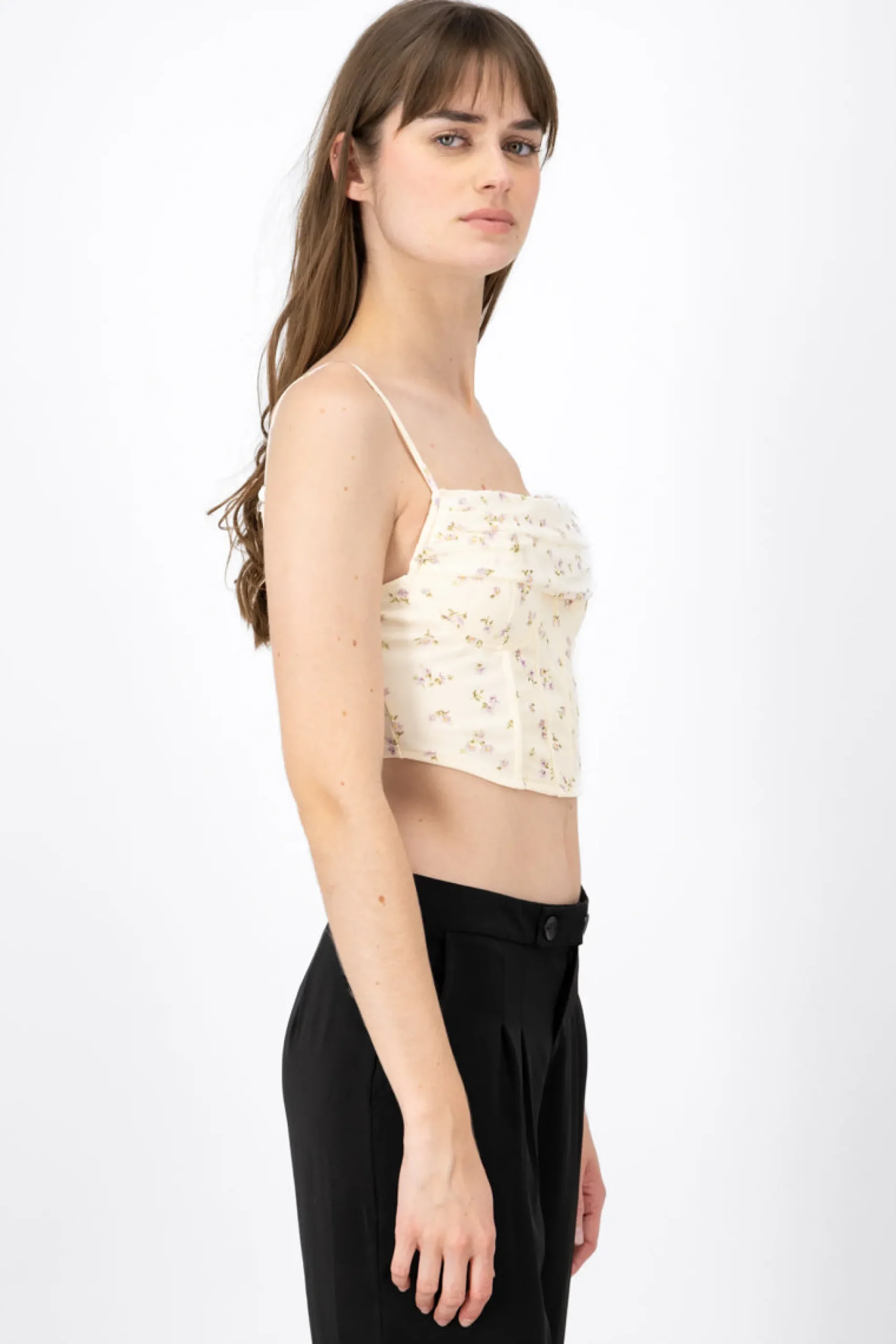 Shasa Floral Print Corset Blouse With Waterfall Neckline
