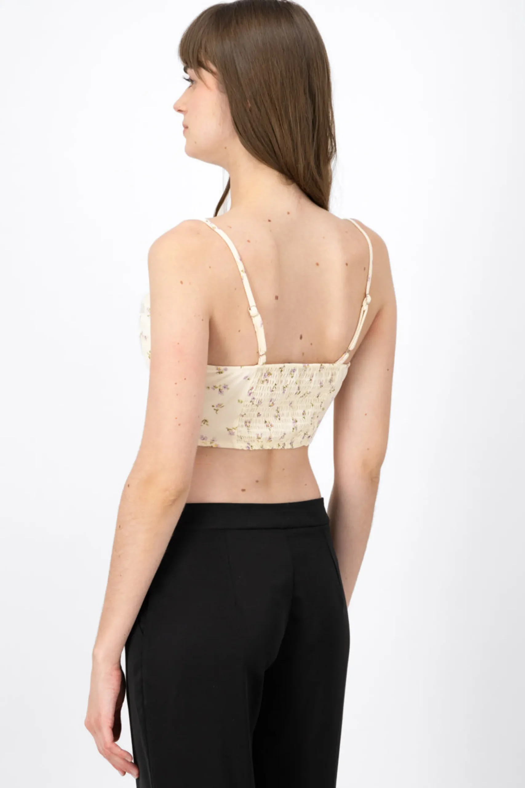 Shasa Floral Print Corset Blouse With Waterfall Neckline