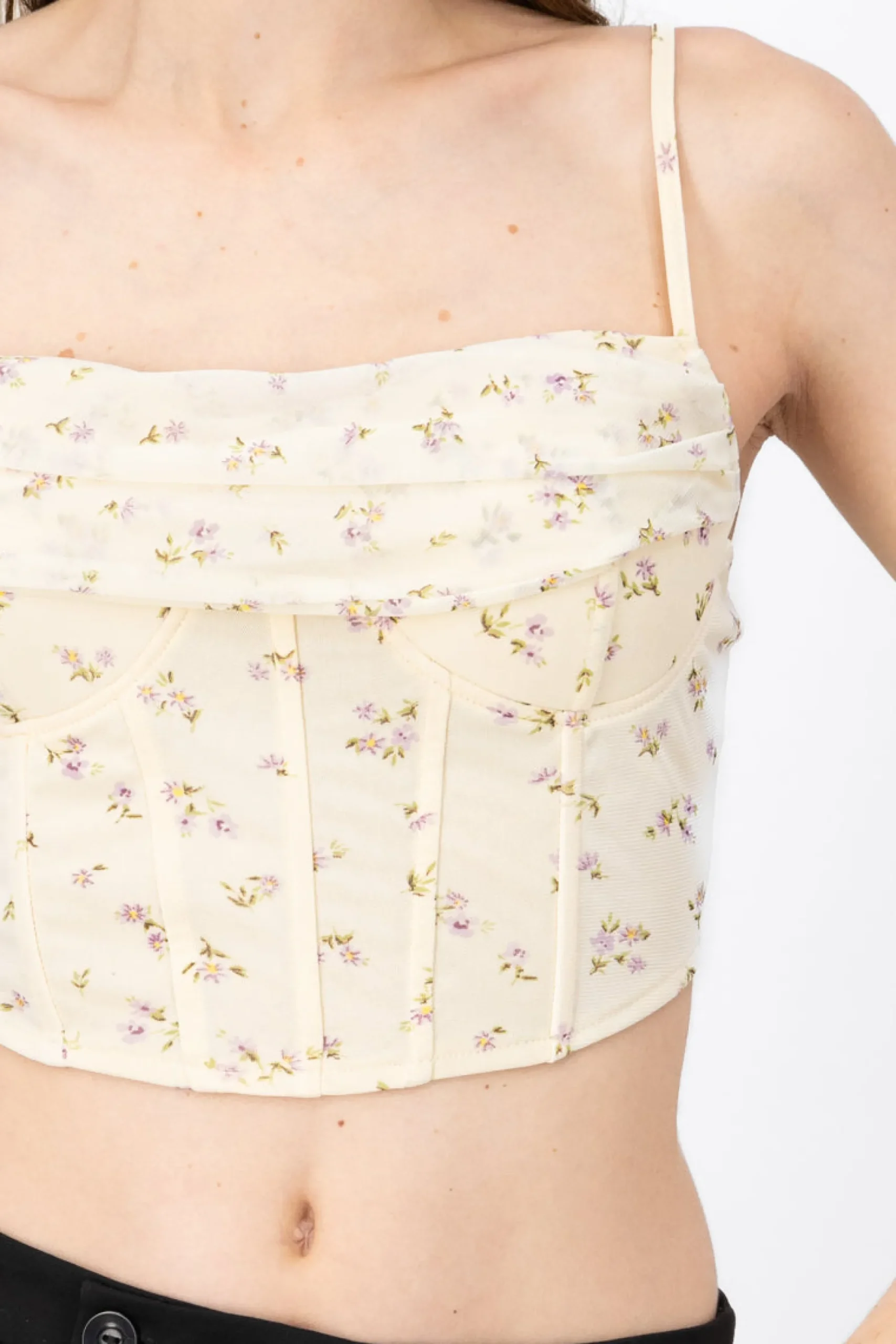 Shasa Floral Print Corset Blouse With Waterfall Neckline