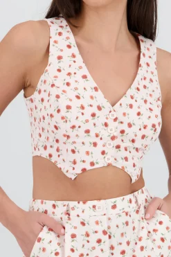 Shasa Floral Print Cropped Vest