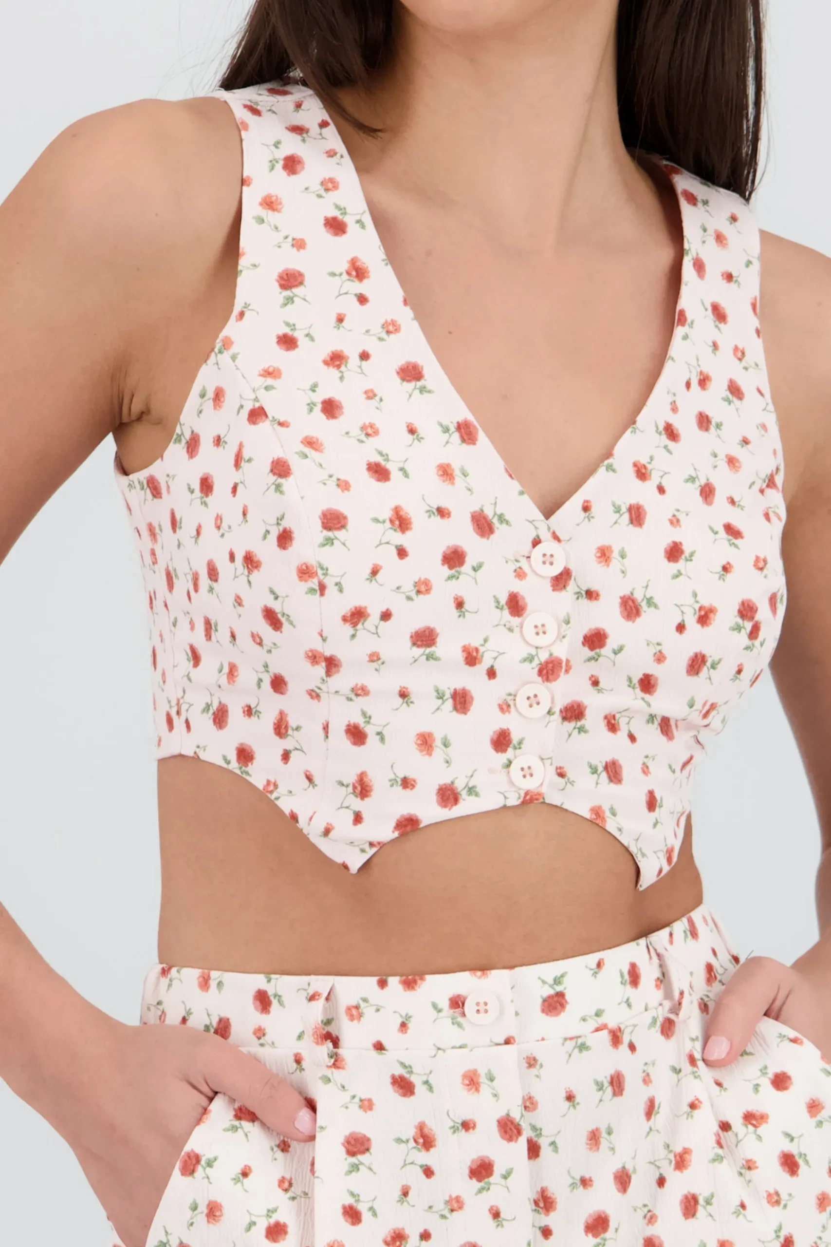 Shasa Floral Print Cropped Vest