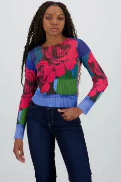 Shasa Floral Print Mesh Top