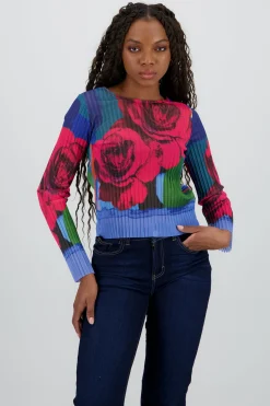 Shasa Floral Print Mesh Top