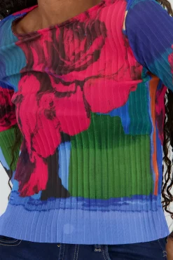 Shasa Floral Print Mesh Top