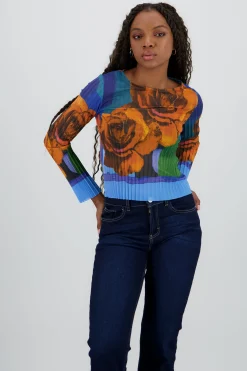 Shasa Floral Print Mesh Top