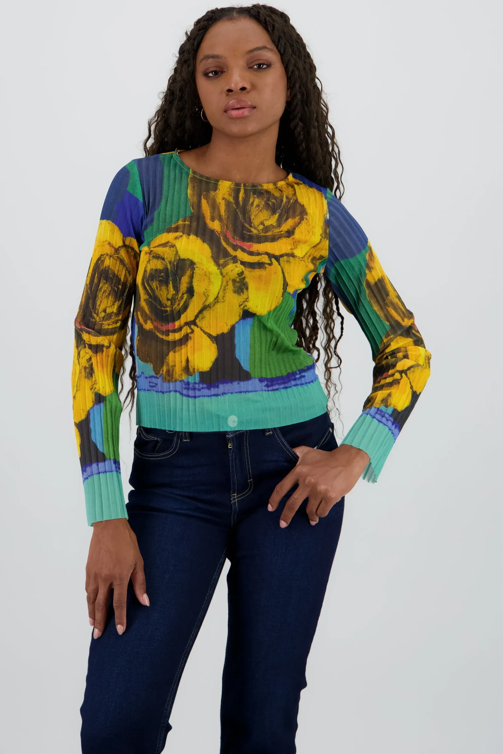 Shasa Floral Print Mesh Top