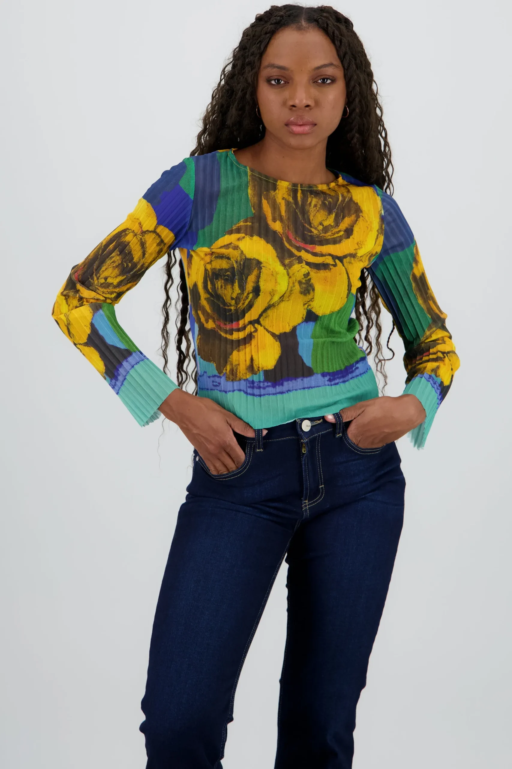 Shasa Floral Print Mesh Top