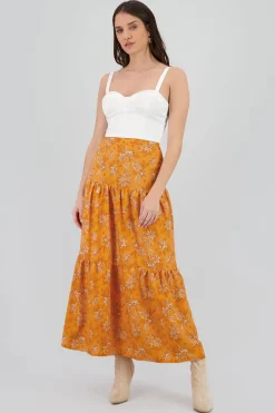 Shasa Floral Print Ruffle Maxi Skirt