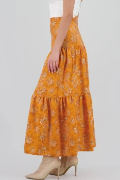 Shasa Floral Print Ruffle Maxi Skirt