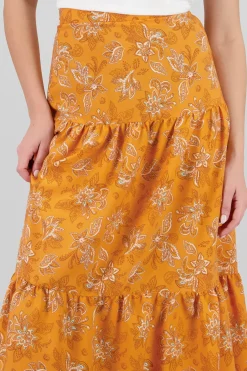 Shasa Floral Print Ruffle Maxi Skirt