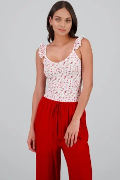 Shasa Floral Ruffle Strap Bodysuit