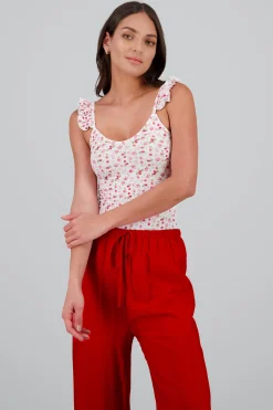 Shasa Floral Ruffle Strap Bodysuit