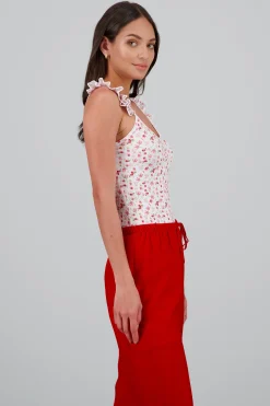 Shasa Floral Ruffle Strap Bodysuit