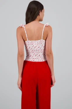 Shasa Floral Ruffle Strap Bodysuit