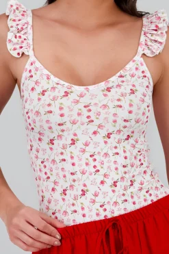 Shasa Floral Ruffle Strap Bodysuit