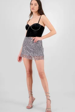 Shasa Floral Sequin Mini Skirt