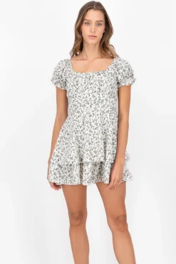 Shasa Floral SquareNeck Ruffled Mini Dress