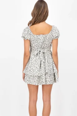 Shasa Floral SquareNeck Ruffled Mini Dress