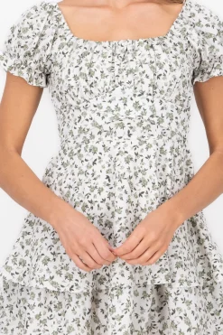 Shasa Floral SquareNeck Ruffled Mini Dress