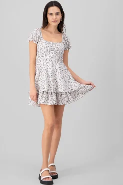 Shasa Floral SquareNeck Ruffled Mini Dress